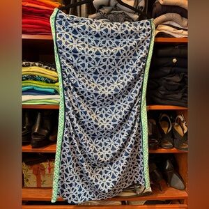 Gretchen Scott Blue and Green Patterned Strapless Dress XL